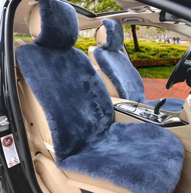 Blue MUNIUREN австралийские шерстяные чехлы для сидений автомобиля зимние высококачественные цельные накладки из натуральной шерсти меховые подушки для сидений из овчины - Название цвета: Blue