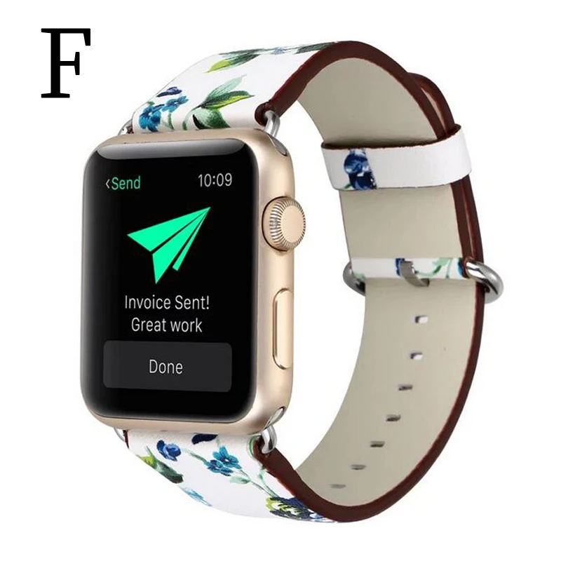 Кожаный ремешок JANSIN с цветочным узором для Apple Watch 40 мм 44 мм 38 мм 42 мм iwatch Series 1 2 3 4 5 браслет кожаный ремешок - Цвет ремешка: F