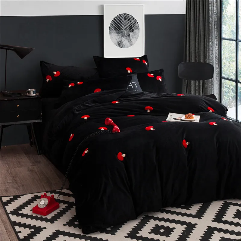 4 шт. Комплект постельного белья из флисовой ткани|housse de couette|embroidery bedding setsduvet cover set