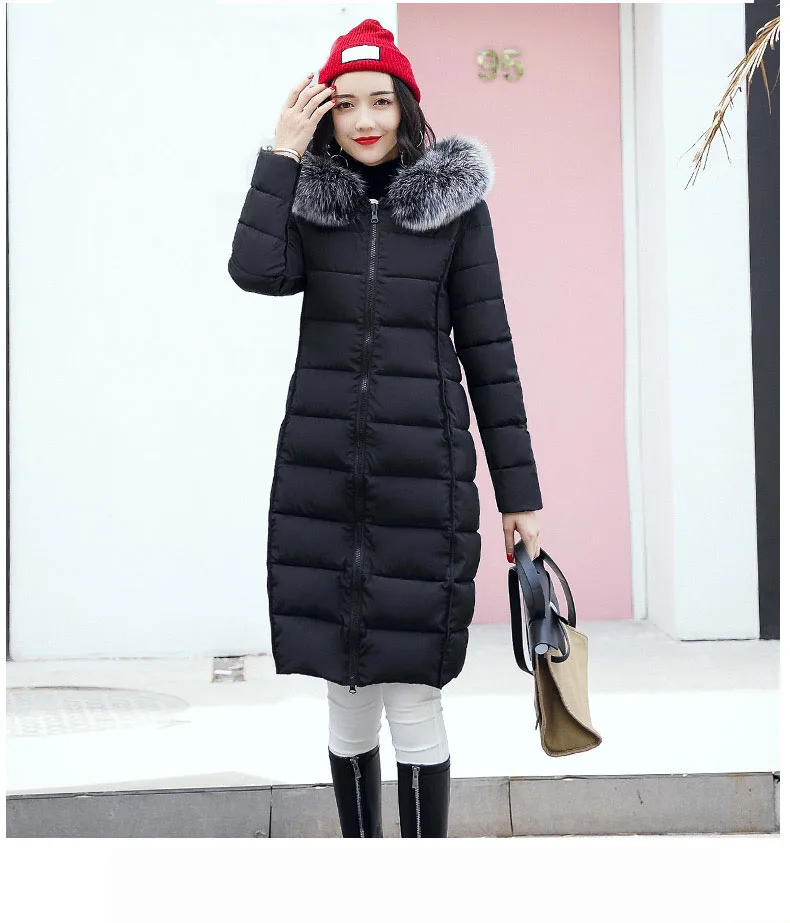 Женское зимнее пальто новинка 2017 большие размеры Длинные парки с меховым