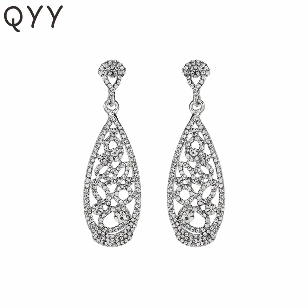 Модные серебряные женские висячие серьги с кристаллами Длинные художественный