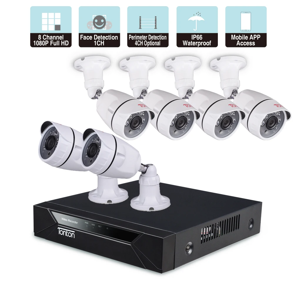 Тонтон 8-канальный 1080P HD 5-в-1 DVR комплект видеонаблюдения CCTV Системы 6*1080P 2.0MP Крытый безопасности Камера Системы