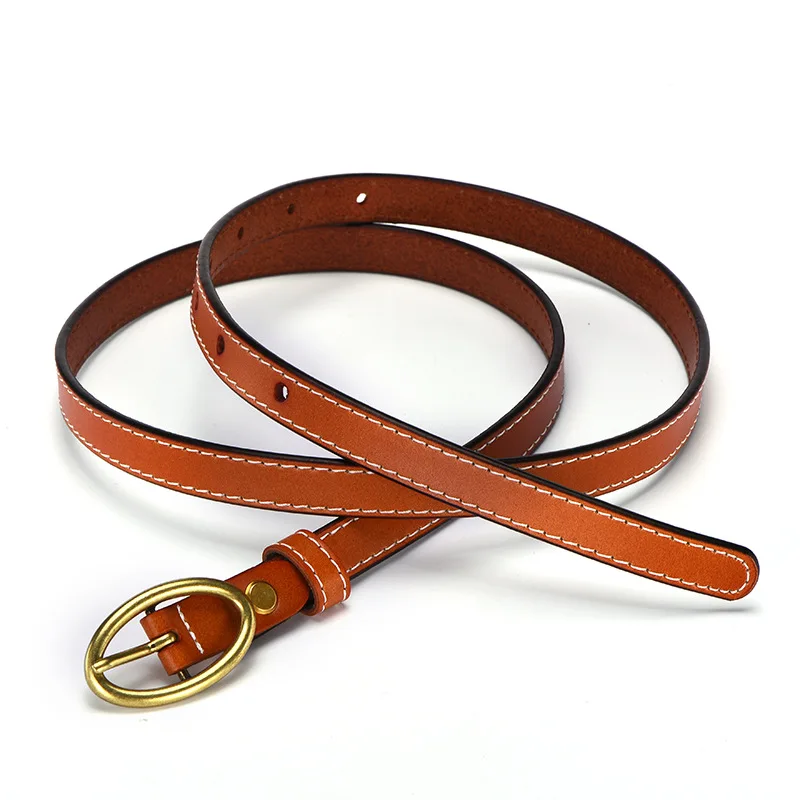 

2019 Women waist belt 1.3cm Black Gold buckle leather belt women's fine trim with simple dress versatile women's belt knotted