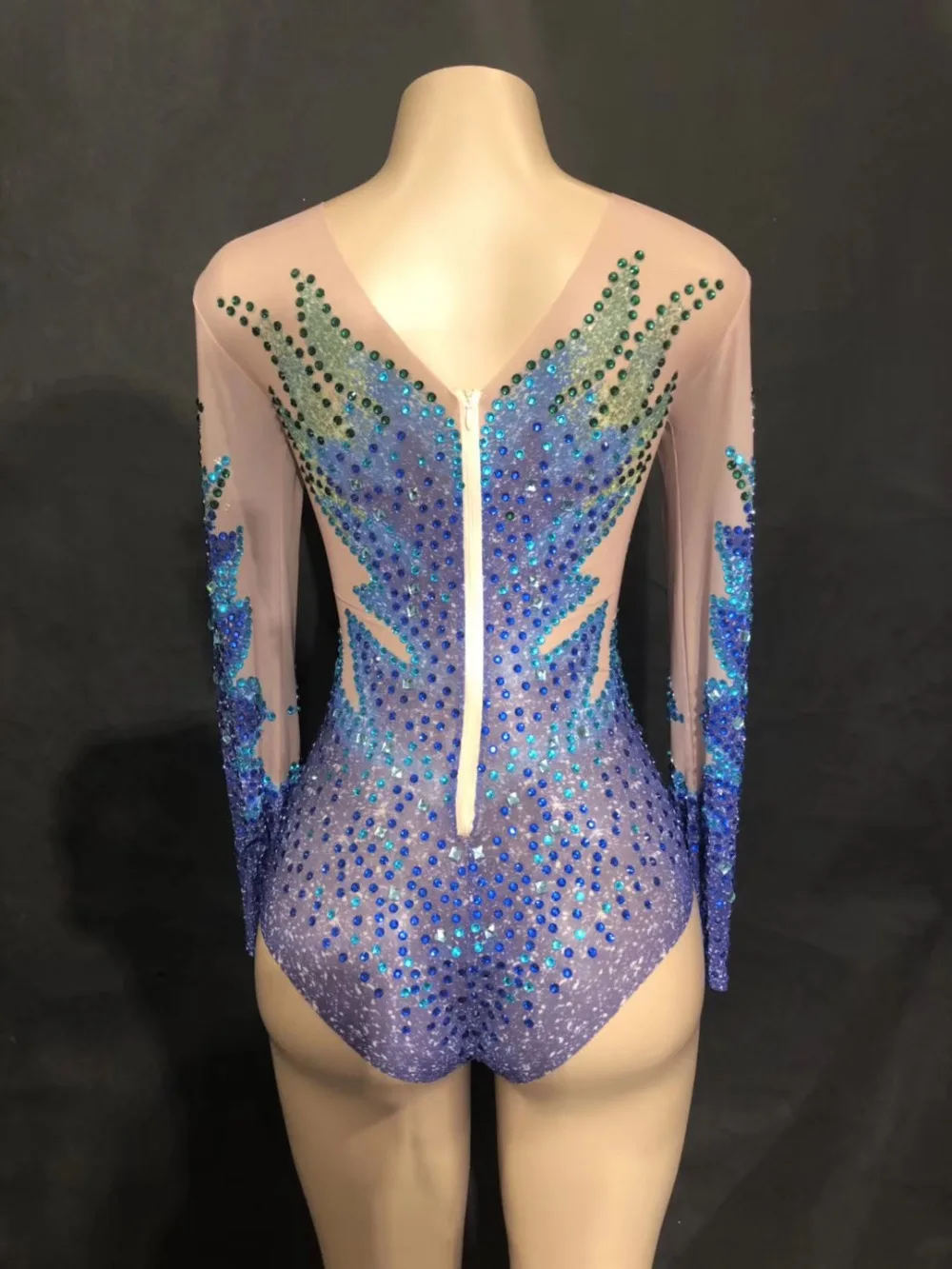 Sexy Stage Women Net Yarn Bodysuit Full Of Colors Sparkling Crystal Jumpsuit Celebrate Nightclub Party Singer Dancer Stage Wear
