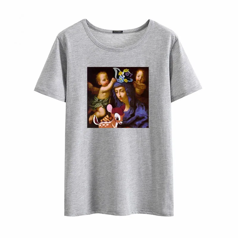 Mona Lisa повседневные модные летние женские Топы Ulzzang с коротким рукавом, свободные, Харадзюку, рисунок с героями мультфильмов, большой размер, хип-хоп рубашка