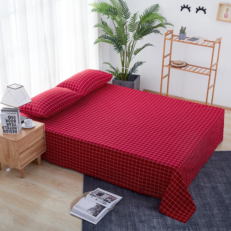 Cotton Printing Plaid Bedding Sheet Bed Linen Bed Comfortable Flat Sheet Mattress Cover Pillow Case Cover Queen king Size#s