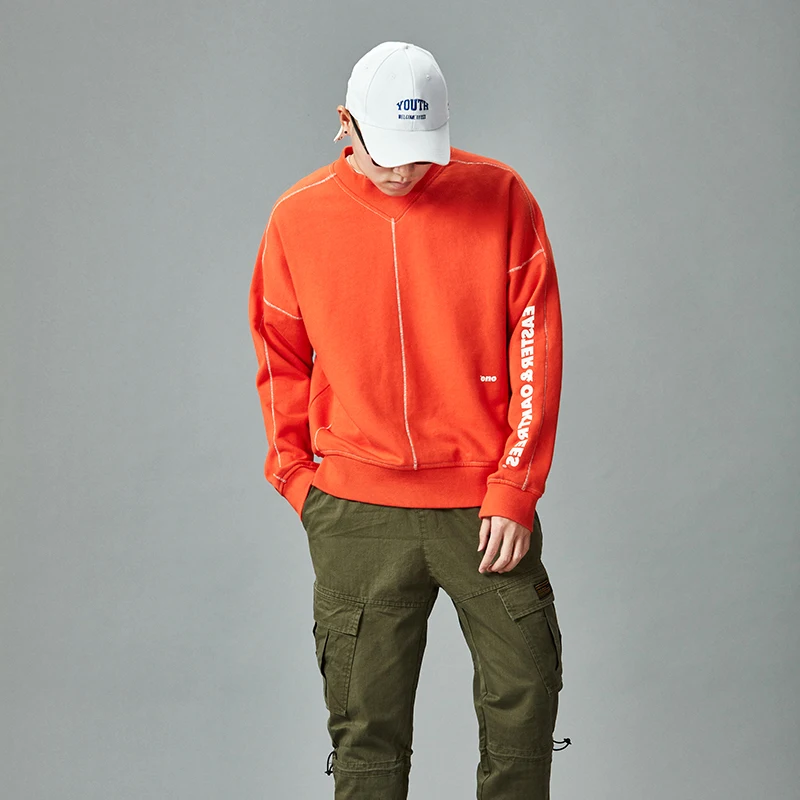 Мужская толстовка Sprintg Осенний пуловер с воротником в стиле хип-поп оранжевые