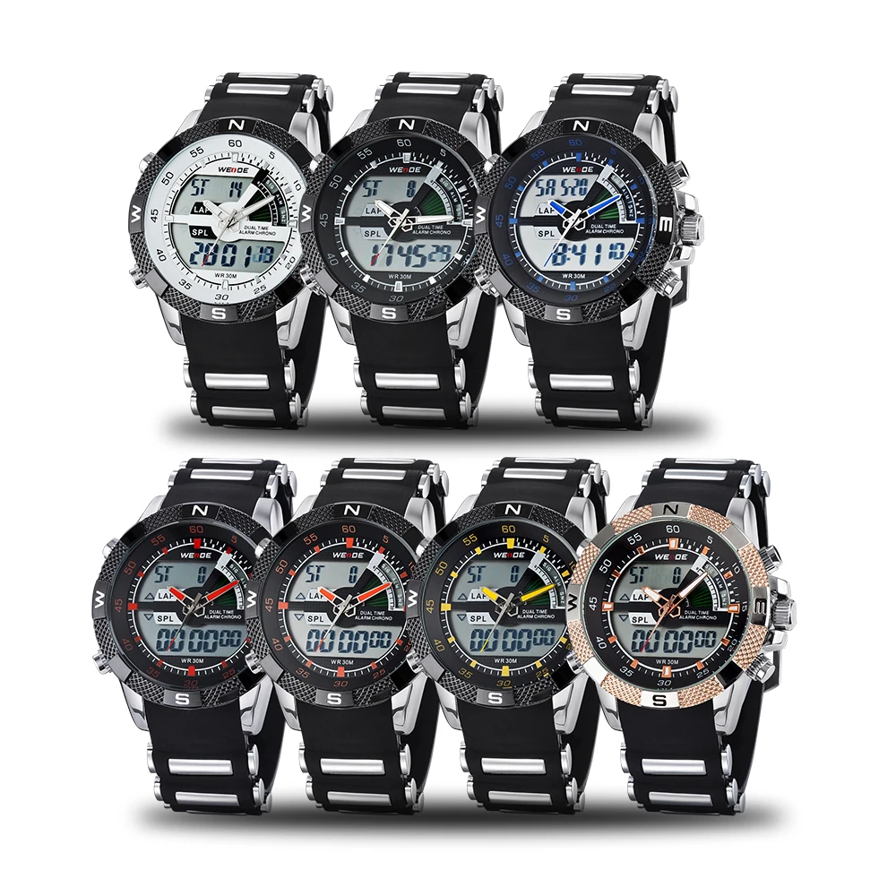 WEIDE мужские часы роскошные кварцевые спортивные цифровые водонепроницаемые