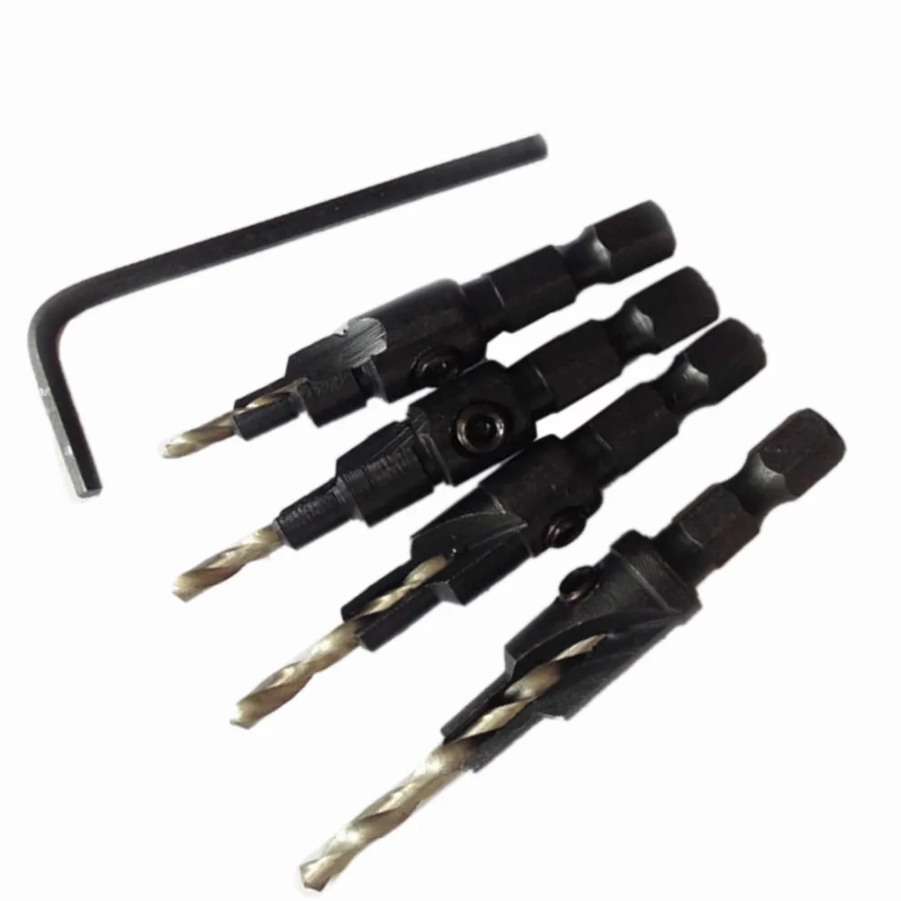 

HSS Countersink Drill Bits 4pcs Woodworking drill Hex Shank #6 #8 #10 #12 for drilling or mechanical joints with Chuck