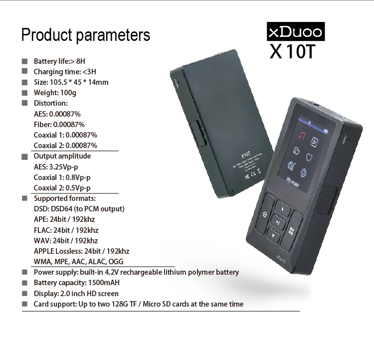 

XDuoo HIFI Lossless Music Player 256GB Expansion Professional Digital Turntable Music Player 24bits/192KHz
