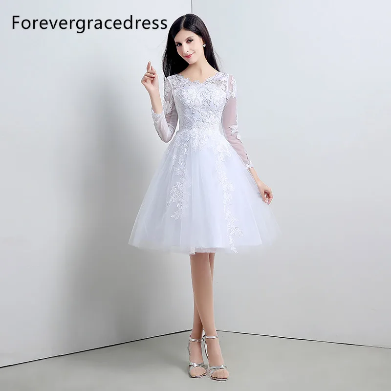 Forevergracedress белые короткие свадебное платье линии Кружева Тюль одежда с длинным