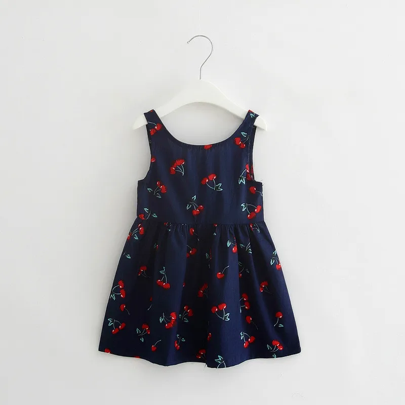 2018 Summer Toddler Girls Dress Casual Clothing Cherry Print Princess Baby Cotton Backless Kids Vestidos | Детская одежда и обувь