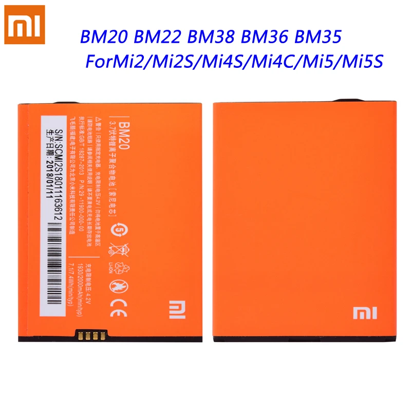 Original BM20 BM22 BM38 BM36 BM35 Battery For Xiaomi Mi5S Mi5 Mi4C Mi4S Mi2 Mi 4C 4S 5 5S t Lithium Polymer Replacement Bateria | Мобильные