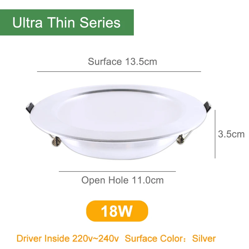 18W Ultra Thin 135mm Kaguyahime светодиодный светильник 1pc / 4pcs 3W 5W 9W 15W 18W 220V круглые светодиодные лампы Панель свет пятна освещения Алюминий ламп - Испускаемый цвет: 18W Ultra Thin 135mm
