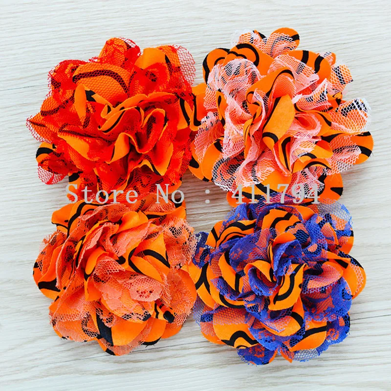 60 шт./лот 3. 75 Кружева шифон Хэллоуин потертые цветы для повязки на голову 17 видов
