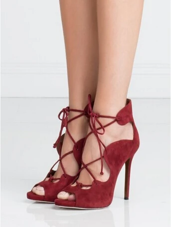 

Summer lace-up high heel suede women sandals name peep toe gladiator sandals women wedding party dress shoes woman plus si