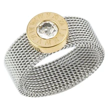 Gold Silver Color Stainless Steel Ring Big Round Crystal Mesh Finger Ring Roman Numerals Rings Round Titanium Ring for Women Men