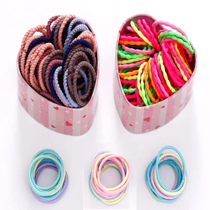 100 шт./лот резинки для волос с принтом в виде сердец и Storagebox женские аксессуары