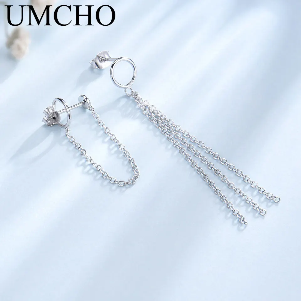 

UMCHO Real Silver 925 Jewelry Drop Earrings For Women Wedding Long Dangle Christmas Earrings New Year Gift Brand Fine Jewelry