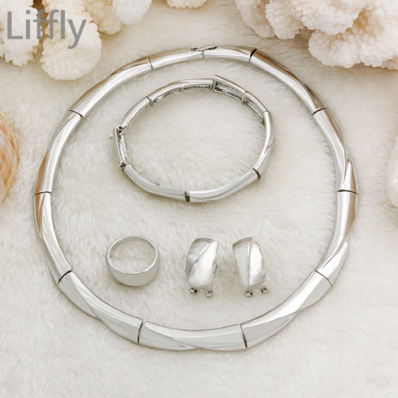 LIFFLY 2018 Classic New Fashion Silver Jewelry Charm Women Birthday Party Necklace Bracelet Ring Earrings Gift Sets | Украшения и