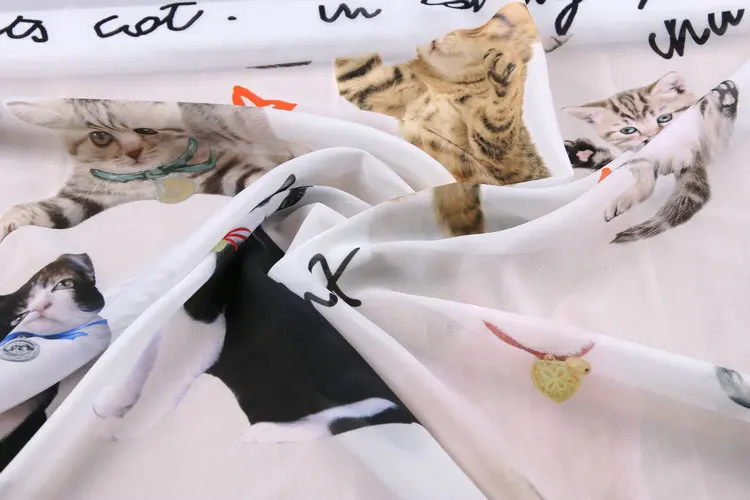 DG во время новые летние котенок письма шифоновая ткань с принтом Diy Craft элегантное