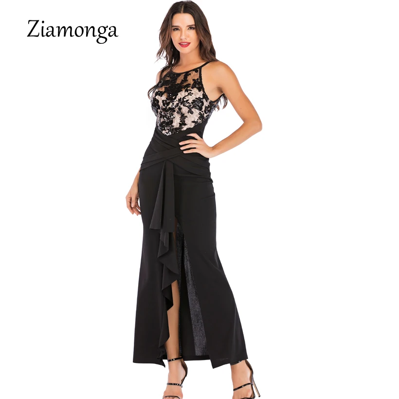 Ziamonga Sequin платье Макси женское сексуальное высокое раздельное длинное | Женская