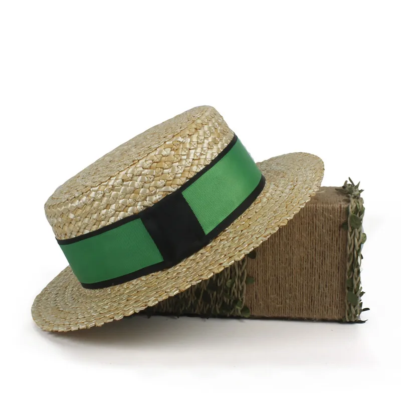 100% натуральная пшеничная Соломенная женская пляжная шляпа от солнца с плоскими