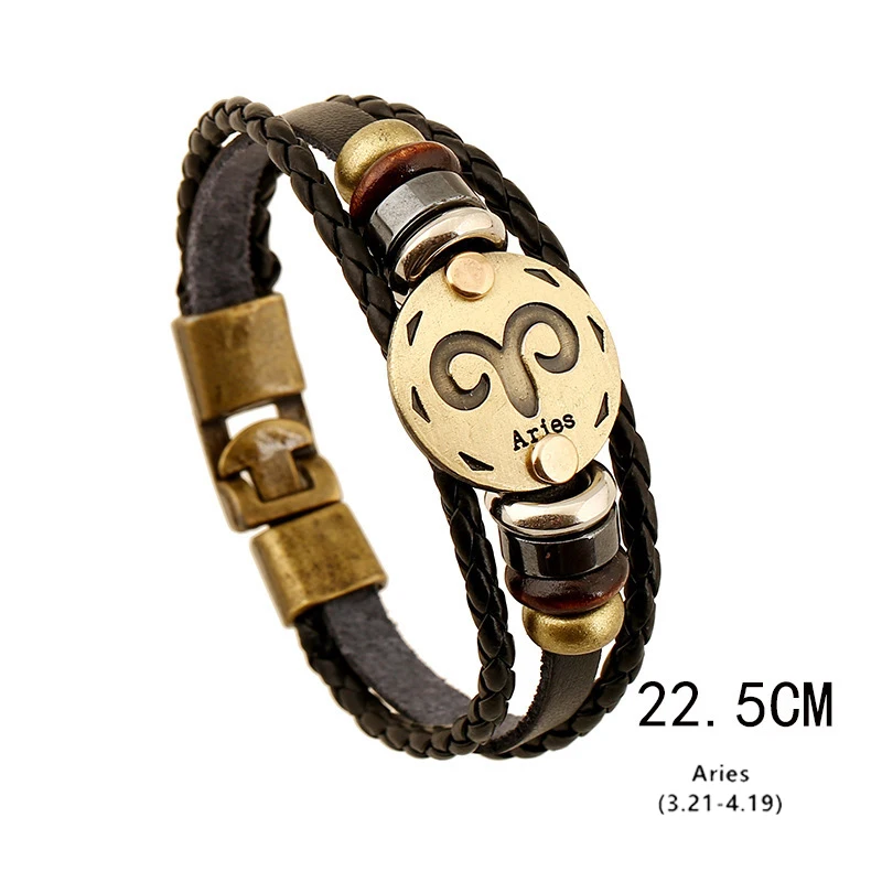 CKW Twelve Zodiac Man Leather Bracalete Vintage Zinc Alloy Unisex Charm Bracelets Mens Jewellery 2018 for Women | Украшения и