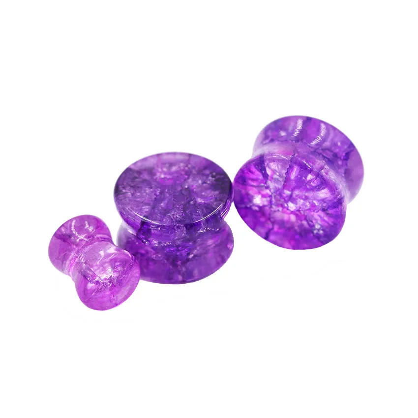 Фиолетовый прозрачный Стекло органического камня седло Flared Плоть Туннели Ухо