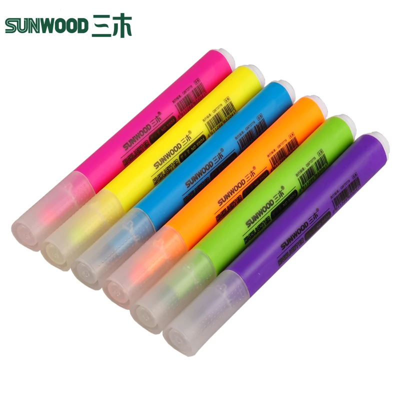 

6PCS SUNWOOD 6 Colors Highlighter Set Marker Pen Korea Stationery Highlighter Emphasis Marker