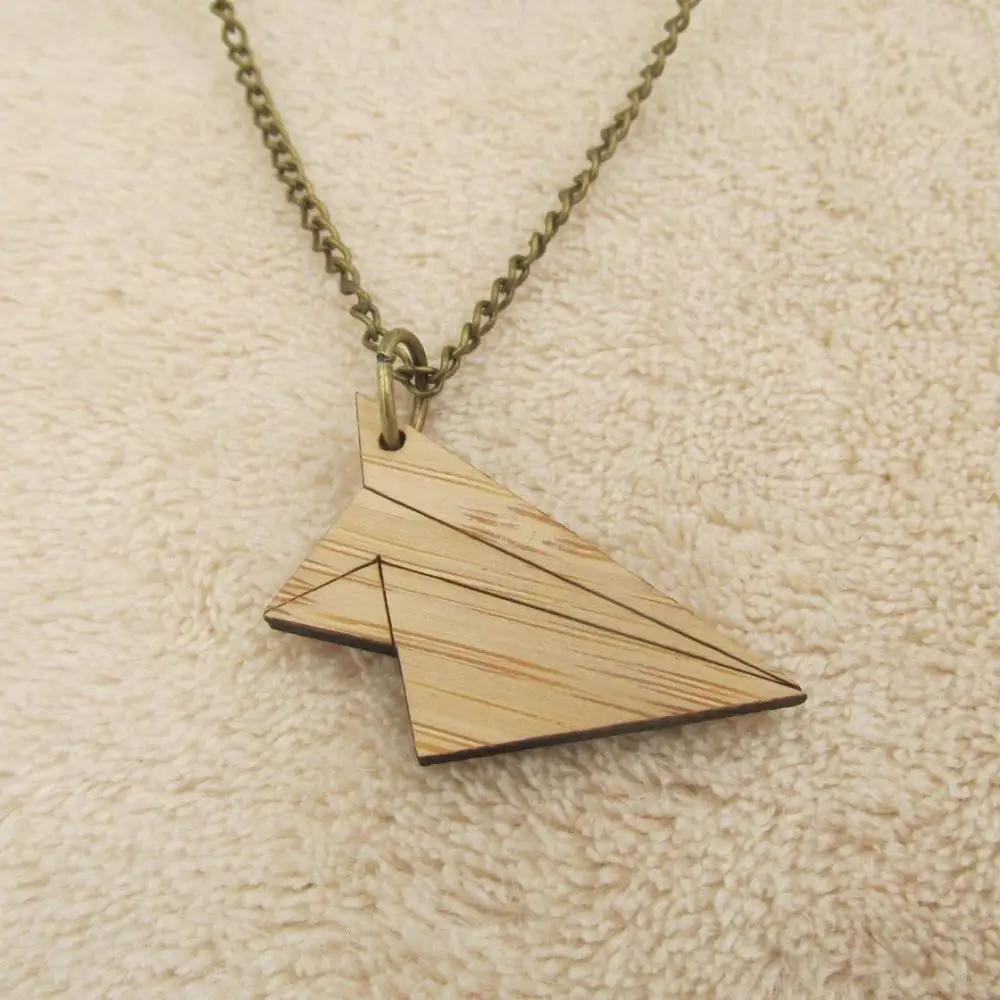 paper crane ОРИГАМИ Бумага самолет Лодка кран деревянная цепь ожерелье корабль кулон бамбуковое дерево графические ювелирные изделия морской аксессуар - Окраска металла: paper crane