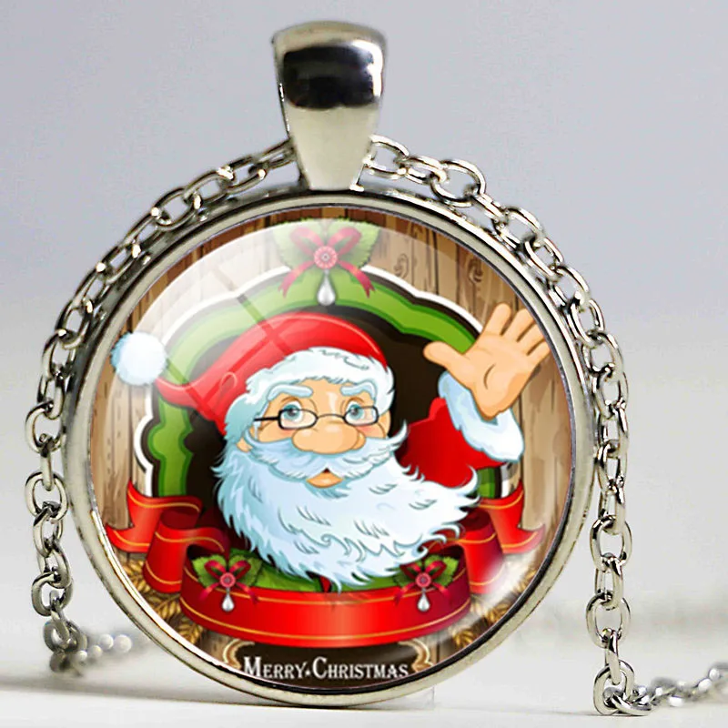 Рождественский Подарок Ожерелье Стекло Кабошон Санта Клаус Картина Заявление