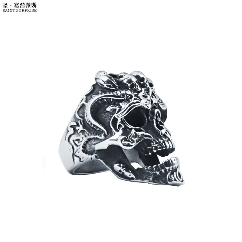 Fashion Steampunk Jewelry Horn Punk Biker Skull Finger Ring Vintage Big Rings For Men Best Birthday Gift | Украшения и аксессуары