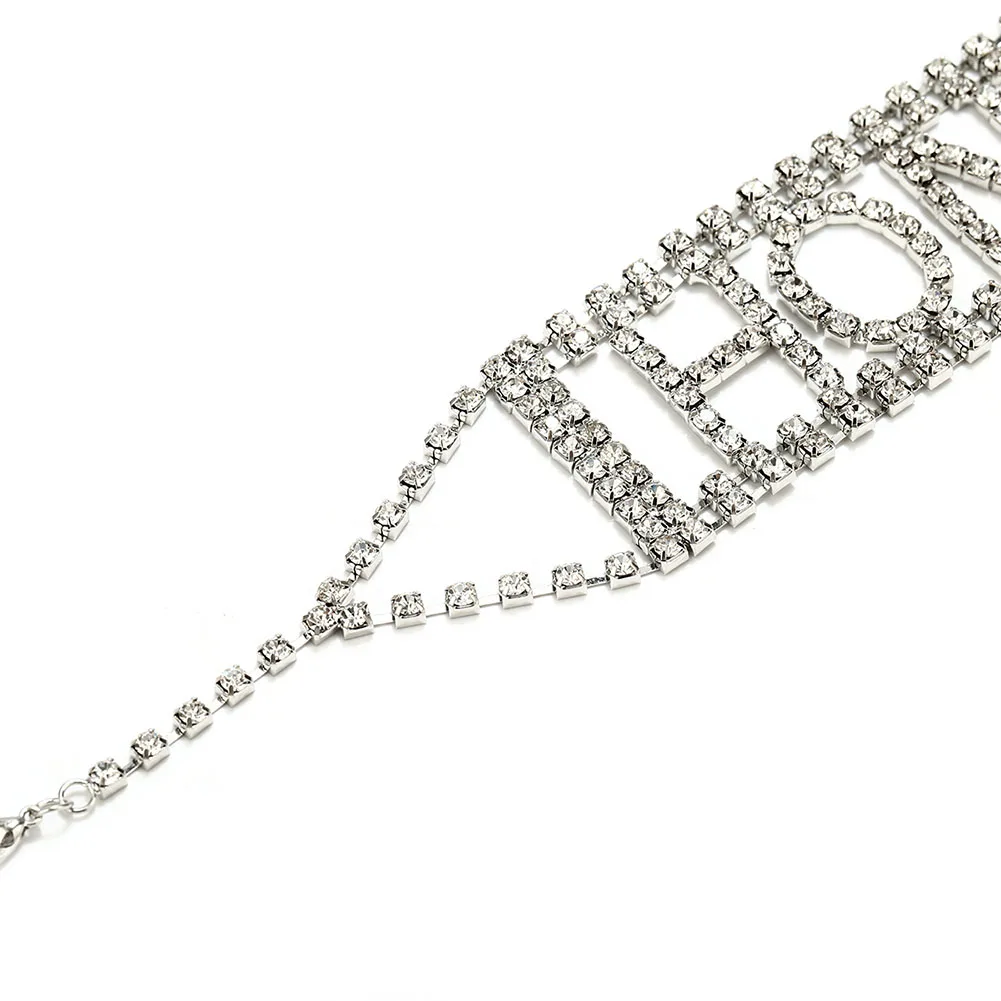 Панк блестящая Стразы цепочка-чокер с надписью Honey Cup ожерелье женское ювелирное