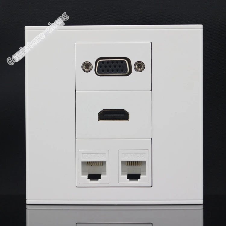

Wall Socket Plate 4 Port Two Ports RJ45 Cat5e Network LAN & Audio and Video VGA & HDMI Panel Faceplate 86x86mm Home Wholesale