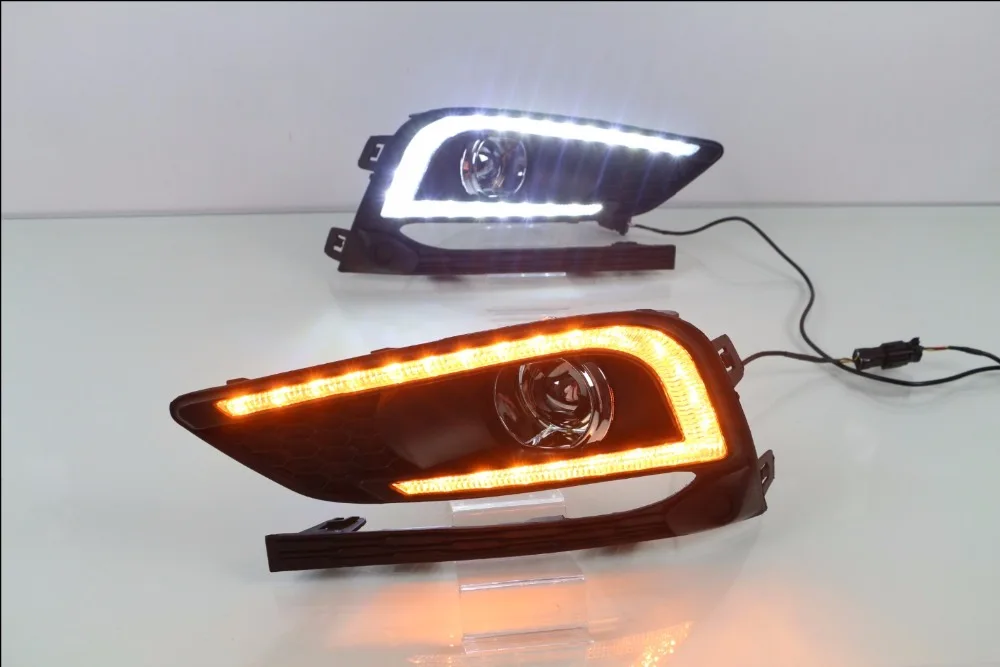 Qirun led drl daytime running light for Chevrolet cruze 2016-2017 with yellow turn signals +dimmer and blue night |