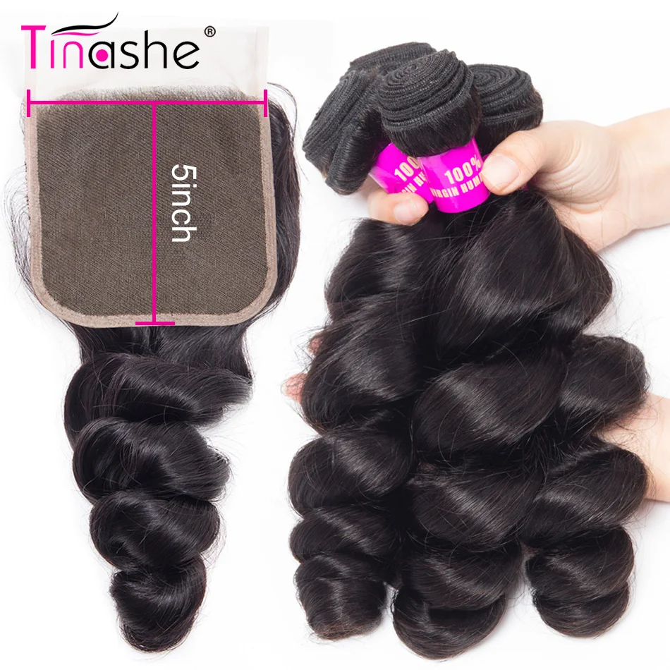 Tinashe 5x5 кружевное Закрытие с пучками свободные волнистые пучки закрытием Remy