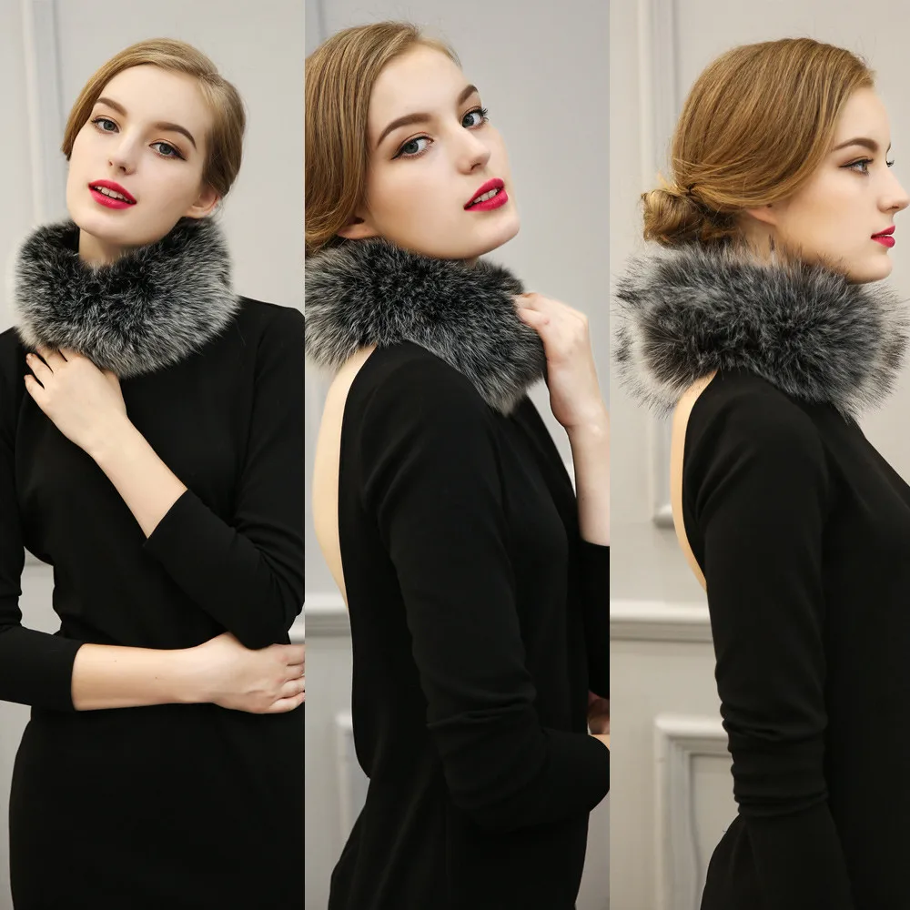2017 женские Модные зима теплая искусственного лиса меховой воротник шарф леди HASP