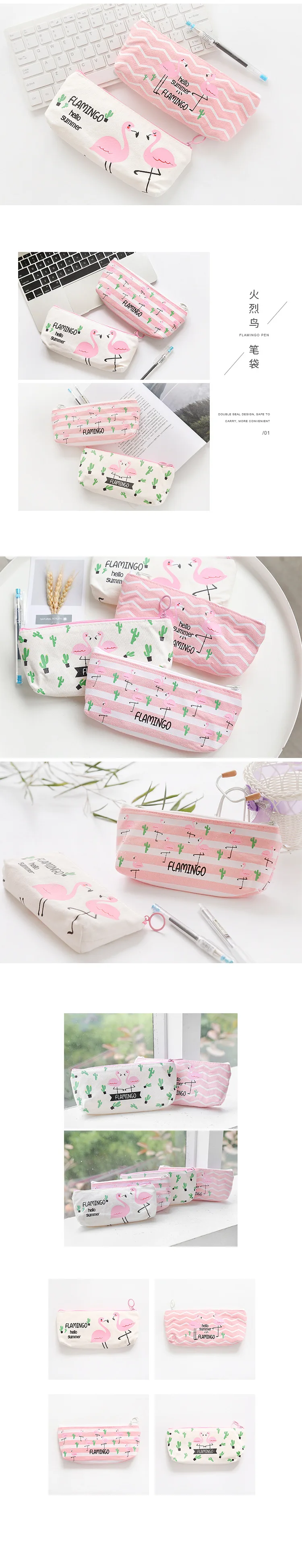 Kawaii милые розовый Фламинго Холст Карандаш Чехол для хранения Организатор Ручка Сумки Пенал-сумочка канцелярские принадлежности для школьников, студентов питания
