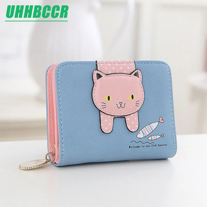 Женский милый кошелек с кошкой маленький на молнии для девочек брендовый