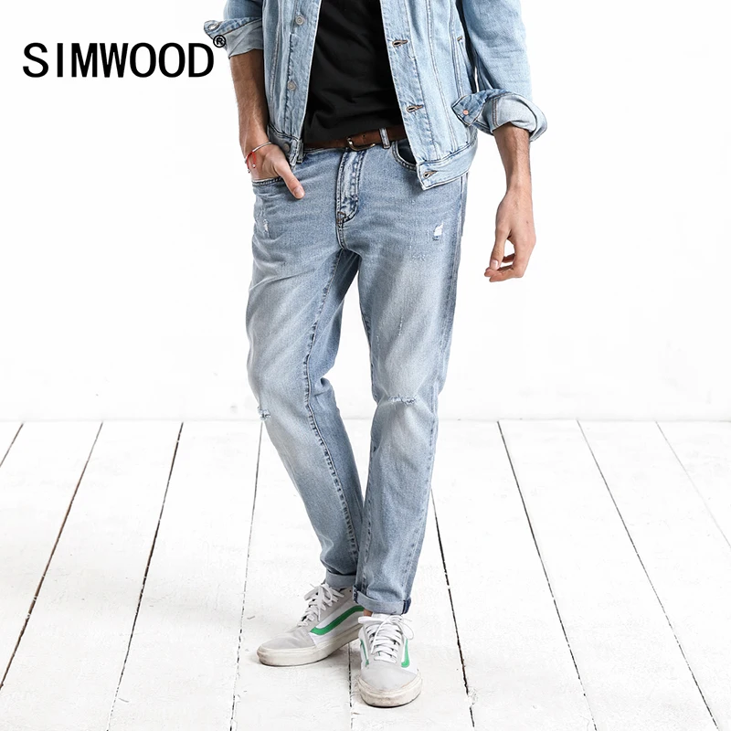 Мужские облегающие джинсы SIMWOOD рваные джинсовые штаны стрейч в обтяжку брюки
