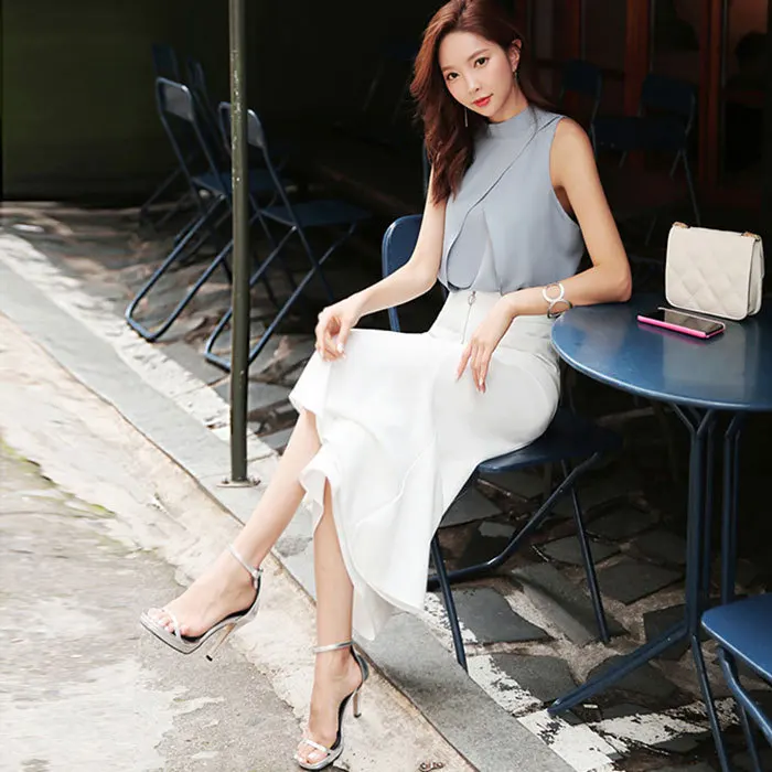 YaLiShi/костюм для Женский комплект 2 шт. 2017 г. летняя серая шифоновая блузка без