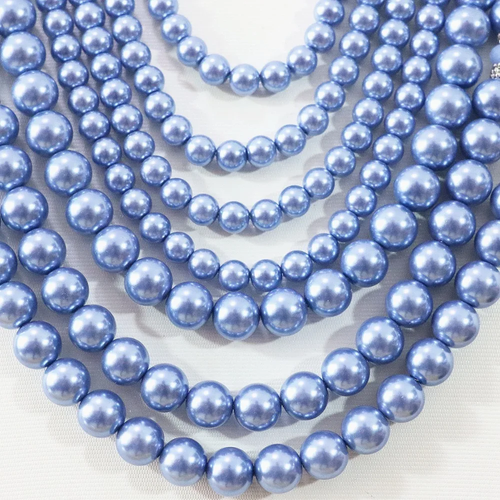 Exquisite 7 rows necklace earrings light blue round shell simulated-pearl abacus crystal beads diy jewelry set 19-27.5inch B1312 | Украшения