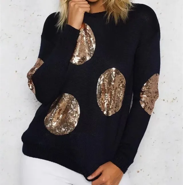Новинка 2017 европейские женские зимние свитера в горошек с блестками круглым