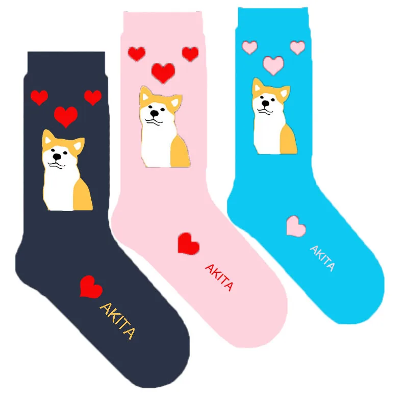 Женские носки с сердечком akita inu, милые японские носки в виде щенка, подарок для любителей собак akita, 50 пар/лот