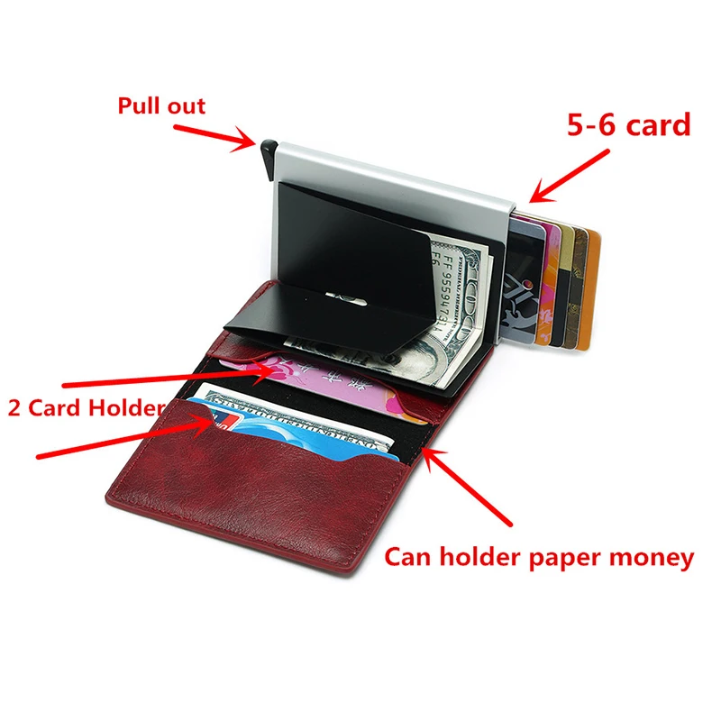 Красный металл Анти Rfid кошелек кредитный id держатель карты для мужчин и женщин визитница наличные Карты Карманный чехол проходит держатель кредитной карты