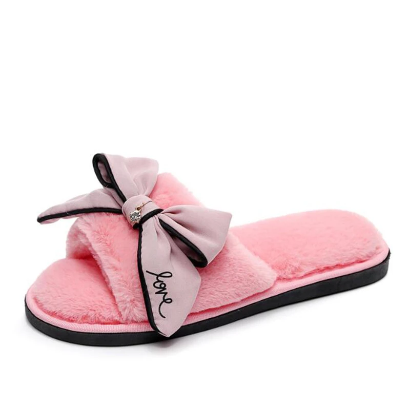 women Bow cotton slippers autumn and winter indoor home shoes fashion casual flat to keep warm soft flip flop sh610 | Обувь