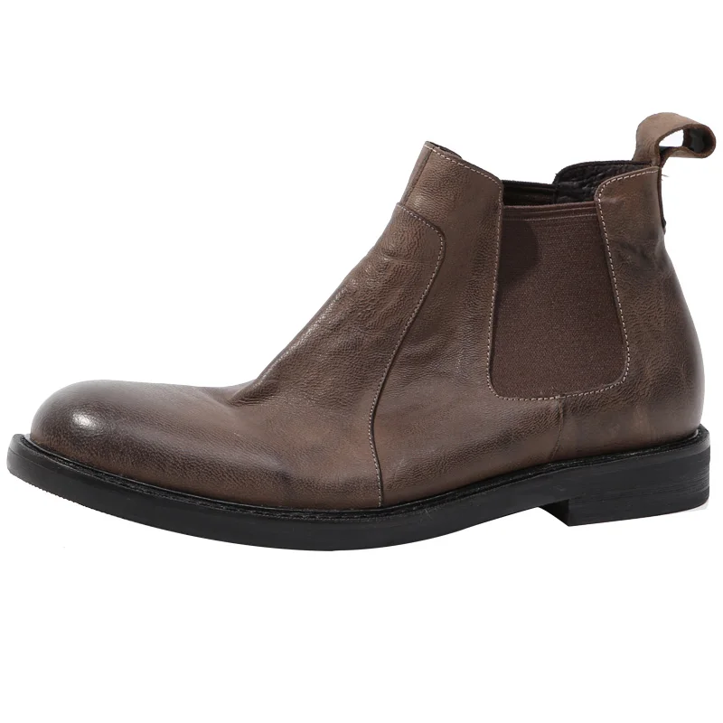 Vintage Style Man Boots Genuine leather Chelsea Booties High top Short Martin |