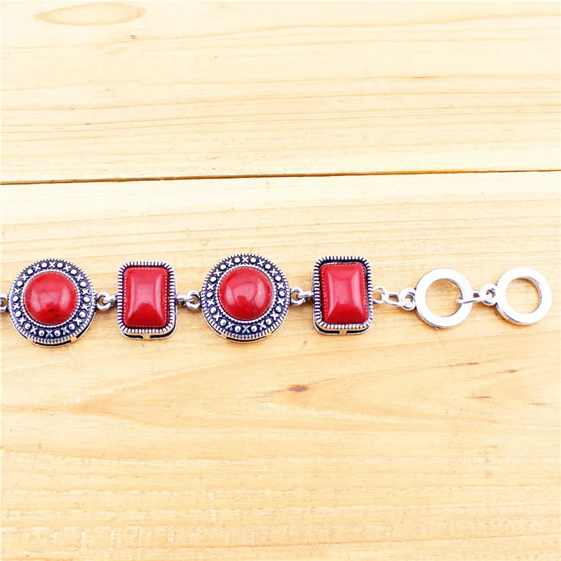 Круглый продолговатые бисера Красный камень браслет для Для женщин Винтаж