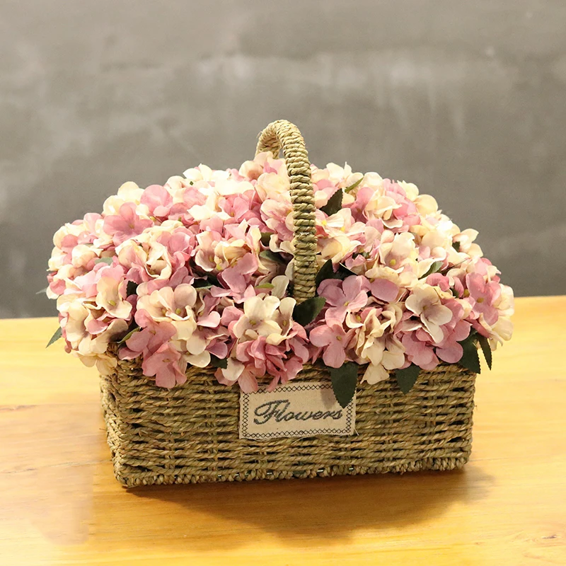 1 Набор роза и гортензия квадратная ручная Соломенная Корзина искусственные